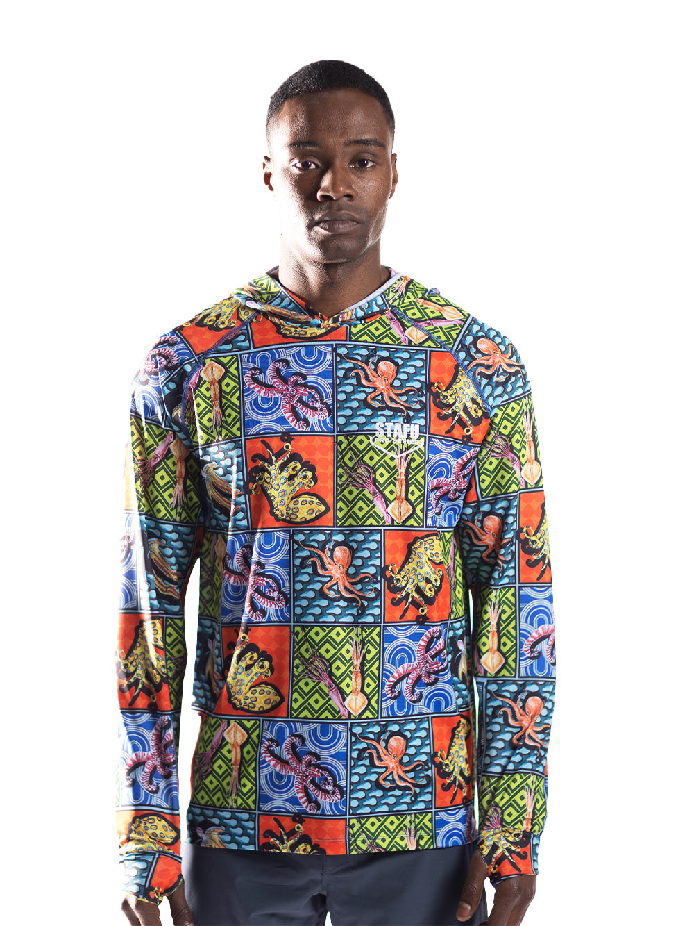 Tasman Kapüşonlu UV Korumalı Performans T-Shirt - Colorful Octopus - Stafu Pro Series