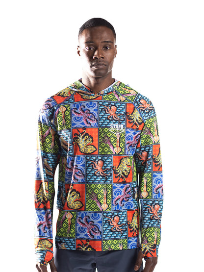 Tasman Kapüşonlu UV Korumalı Performans T-Shirt - Colorful Octopus - Stafu Pro Series