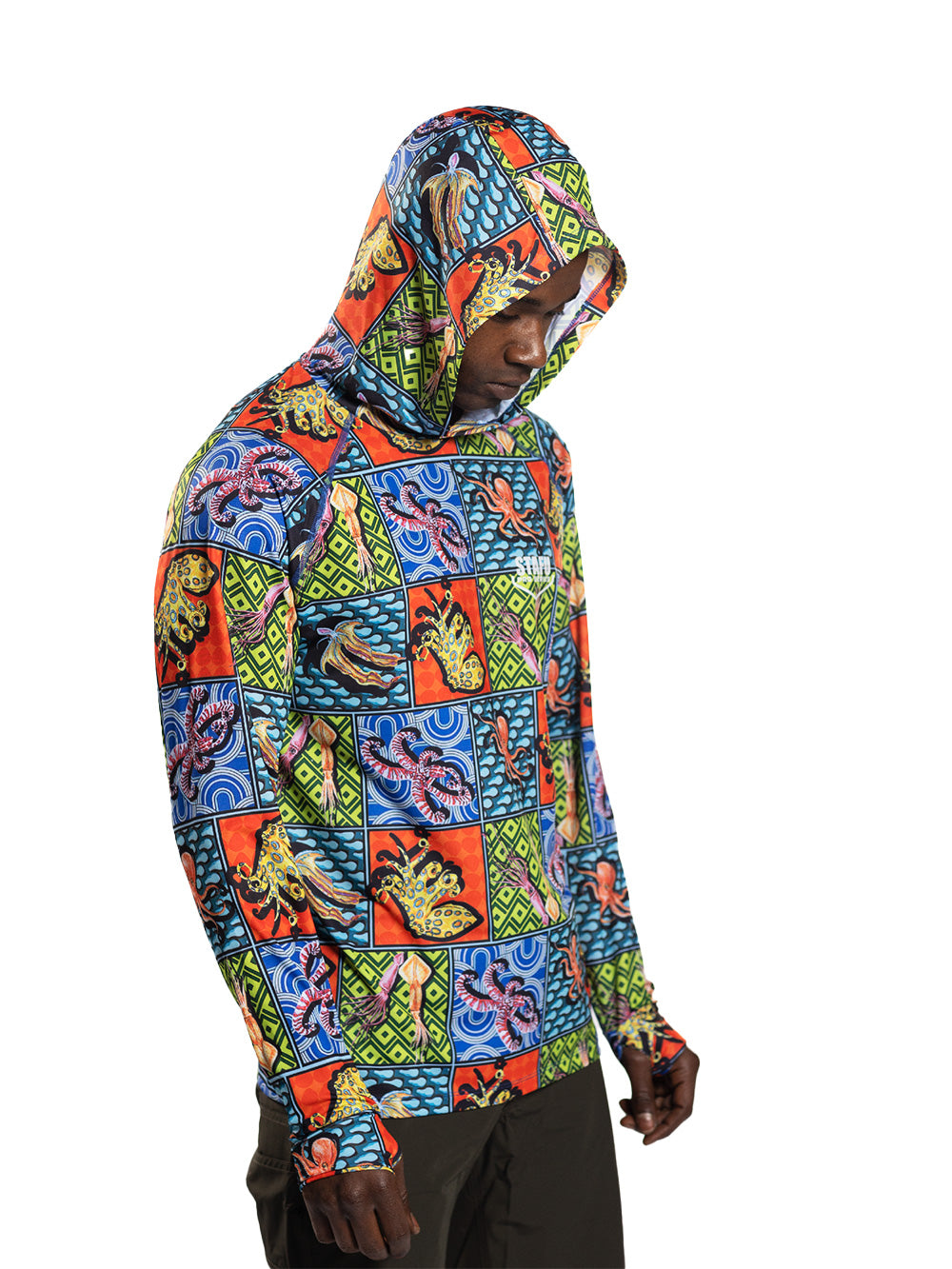 Tasman Kapüşonlu UV Korumalı Performans T-Shirt - Colorful Octopus - Stafu Pro Series