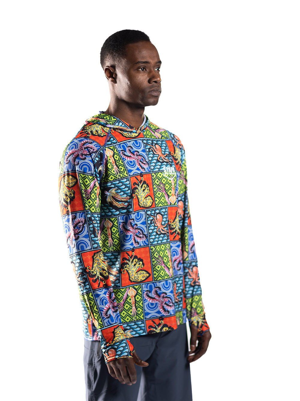 Tasman Kapüşonlu UV Korumalı Performans T-Shirt - Colorful Octopus - Stafu Pro Series