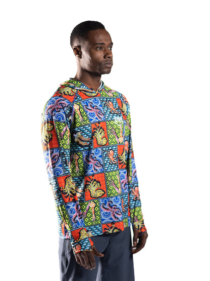 Tasman Kapüşonlu UV Korumalı Performans T-Shirt - Colorful Octopus - Stafu Pro Series