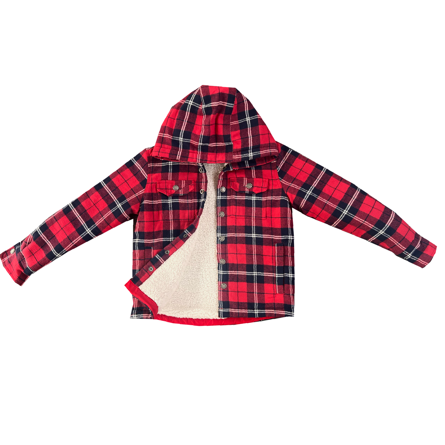 Yellowstone Jr. Kapşonlu Sherpa Ceket - Kırmızı Ekose