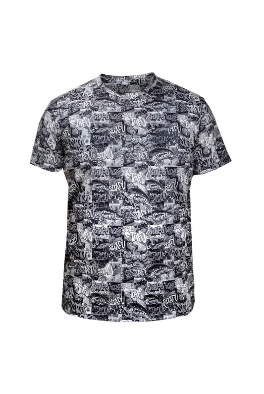 Zero KIsa Kollu UV Korumalı Performans T-shirt - Grafiti Black