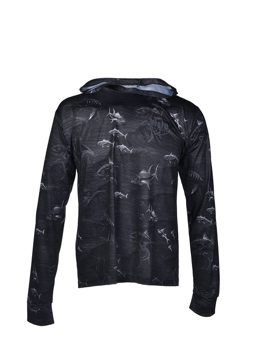 Zero Kapüşonlu Uzun Kollu UV Korumalı Performans T-shirt - Frenzy Black