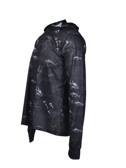 Zero Hooded Long Sleeve UV Protection Performance T-shirt - Frenzy Black