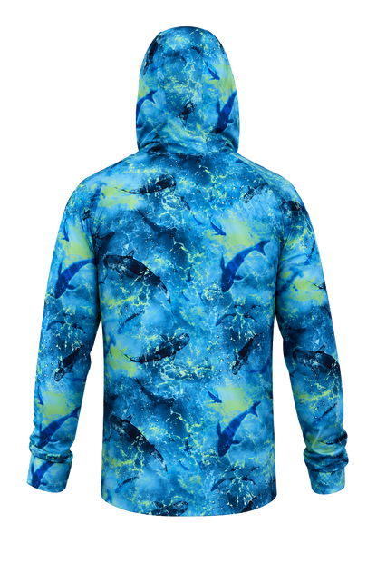 Stratos Kapüşonlu ve Maskeli UPF 40+ Performans T-Shirt - Shark Blue Lime