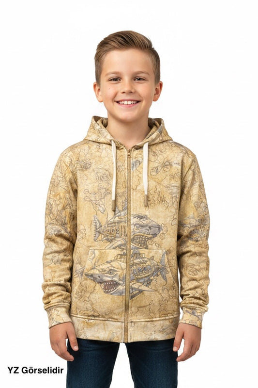 Jedi  Jr Fermuarlı Kapüşonlu Sweatshirt - Droid Gold