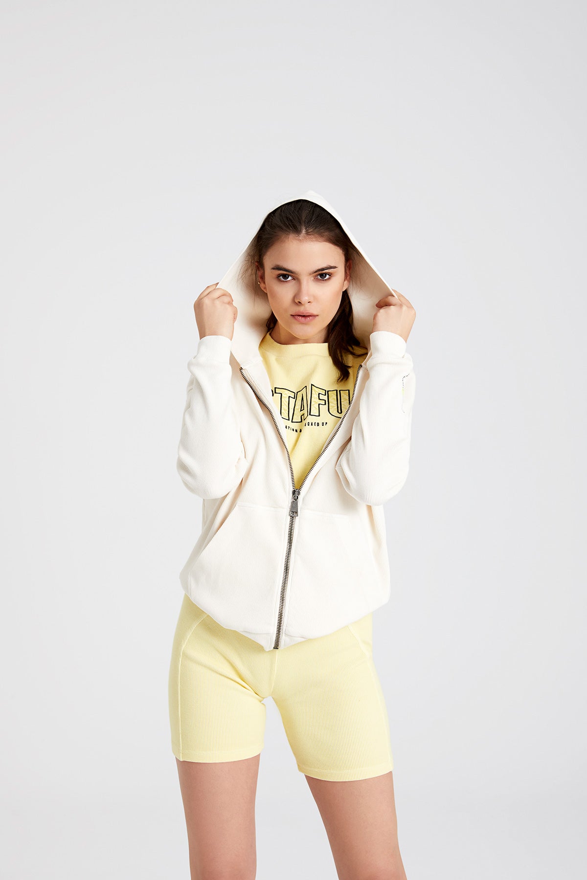 Relaxed Kapüşonlu Asit Yıkamalı Sweatshirt - Bej - Stafu Pro Series