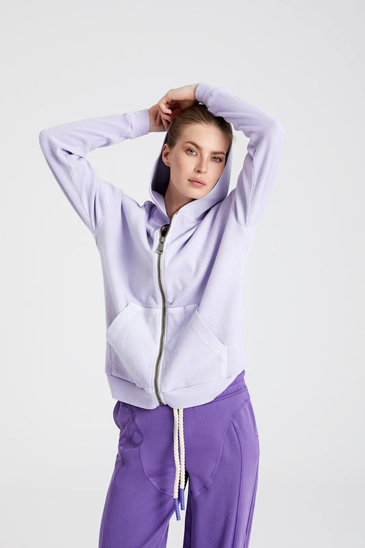 Relaxed Kapüşonlu Asit Yıkamalı Sweatshirt - Lila - Stafu Pro Series