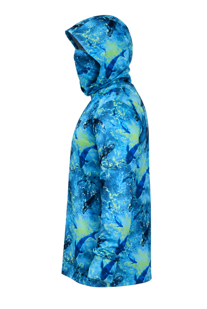 Stratos Kapüşonlu ve Maskeli UPF 40+ Performans T-Shirt - Shark Blue Lime