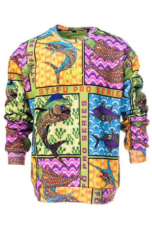 Retro Unisex Crew Neck Long Sleeve Fish Eye Patterned Sweatshirt